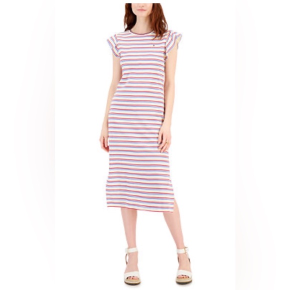 Tommy Hilfiger Dresses & Skirts - Tommy Hilfiger Women's Multi-Color Striped Flutter Sleeve Midi Dress